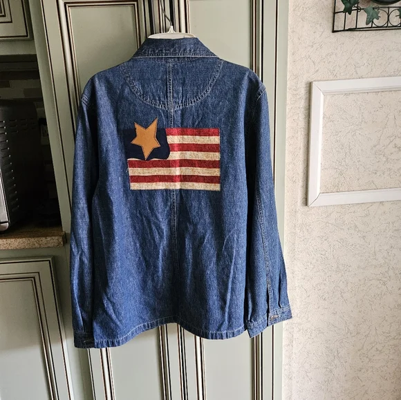 Faded Glory denim ladies jacket size M American flag - Picture 3 of 9